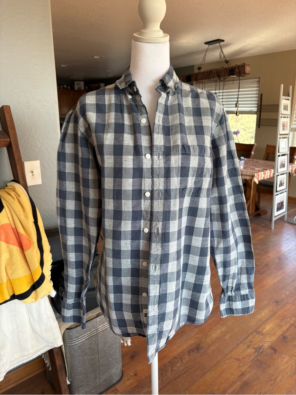 J. Crew Baird McNutt Irish Linen Men's Blue and White Plaid Button-Down Shirt